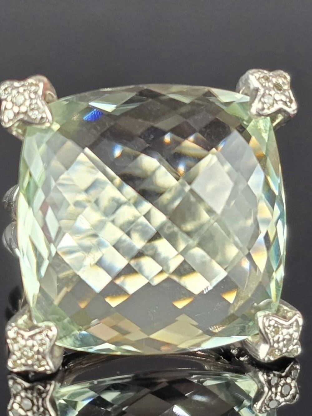 DAVID YURMAN CUSHION ON POINT CHÂTELAINE Collection Prasiolite and Diamond Sz 6